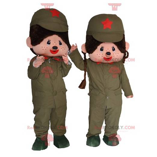 2 mascottes van Kiki, de beroemde pluche militaire aap -