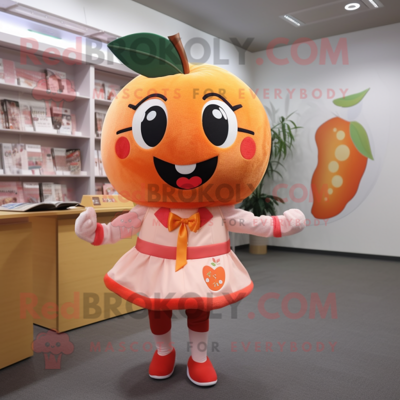 Peach Alliance mascot costume character dressed with a Blouse and Headbands Peach Alliance mascot costume character dressed with a Blouse and Headbands