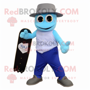 Sky Blue Skateboard mascot costume character dressed with a Waistcoat and Pocket squares