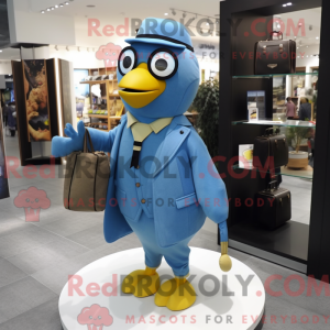 Maskotkarakter av en blå...