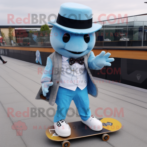 Sky Blue Skateboard mascot costume character dressed with a Waistcoat and Pocket squares
