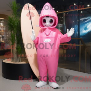 Fantasia de mascote de uma Prancha de Surfe Rosa com capa de chuva e luvas - Mascotes rosa - REBROKO_430055 - RedBrokoly.com