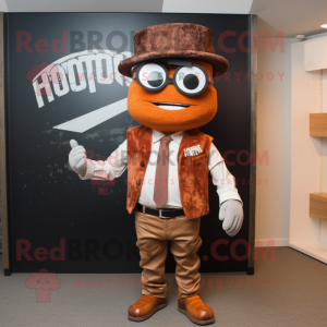Rust Momentum mascot costume character dressed with a Blazer and Headbands