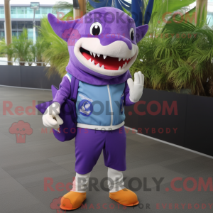 Maskot karakter af en lilla...