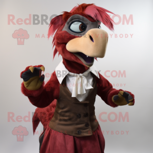 Maroon Utahraptor mascot costume character dressed with a A-Line Skirt and Cummerbunds