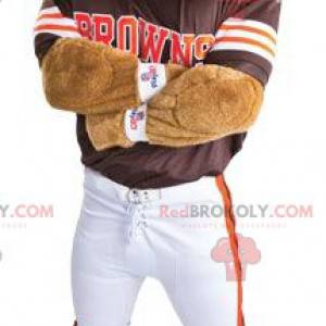 Mascotte de chien en tenue de footballeur américain -