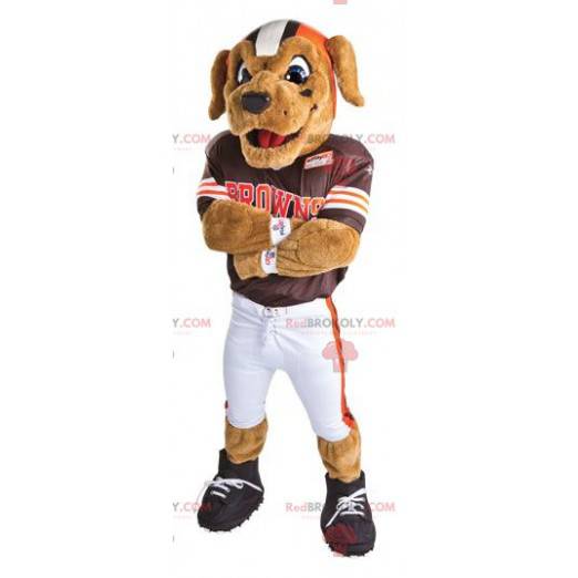 Cachorro mascote vestido de jogador de futebol americano -
