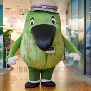 Olive Humpback Whale mascot costume character dressed with a Trousers and Headbands