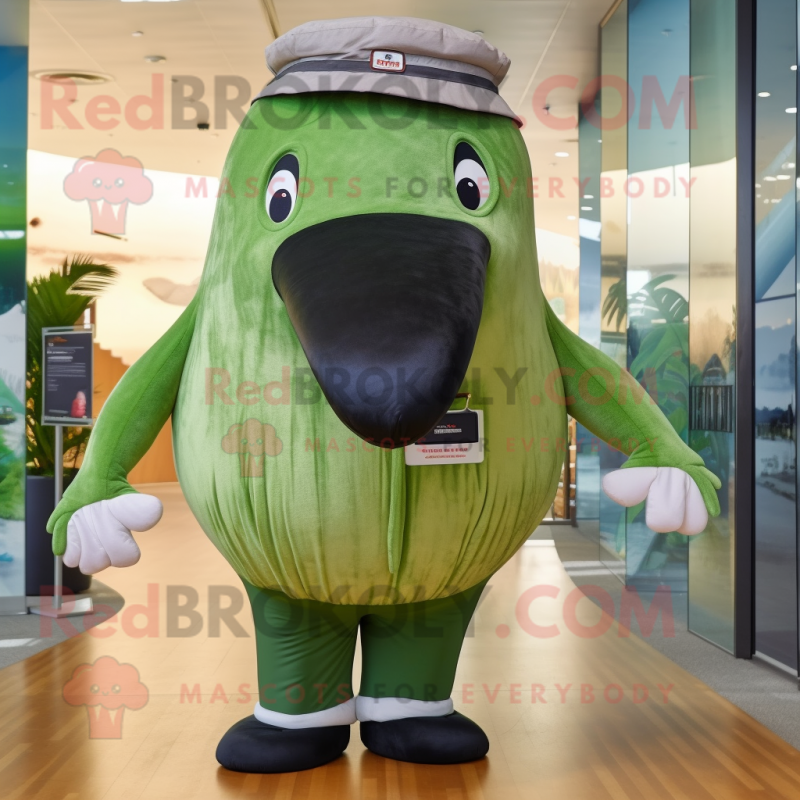 Olive Humpback Whale mascot costume character dressed with a Trousers and Headbands Olive Humpback Whale mascot costume character dressed with a Trousers and Headbands