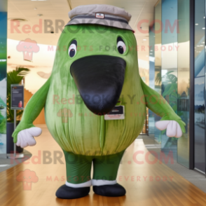Olive Humpback Whale mascot costume character dressed with a Trousers and Headbands