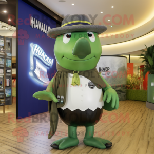 Olive Humpback Whale mascot costume character dressed with a Trousers and Headbands