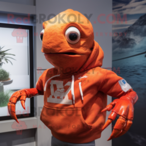 Rust Crab mascot costume character dressed with a Sweatshirt and Caps