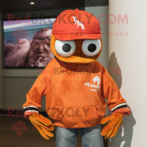 Rust Crab mascot costume character dressed with a Sweatshirt and Caps