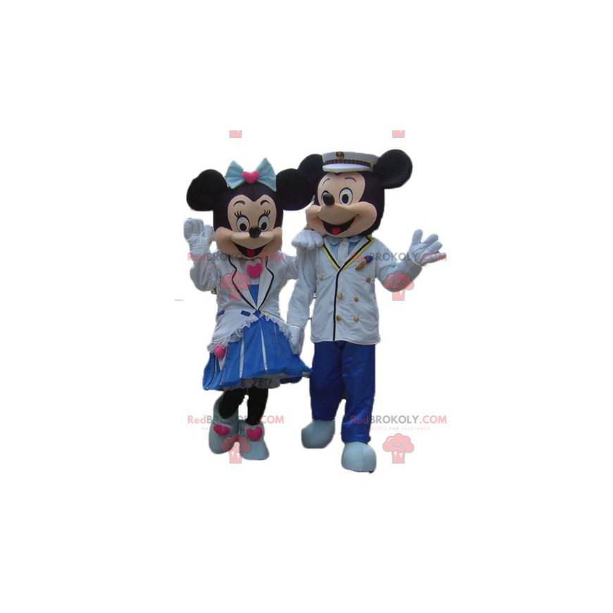 2 cute well dressed Minnie and Mickey Mouse mascots -