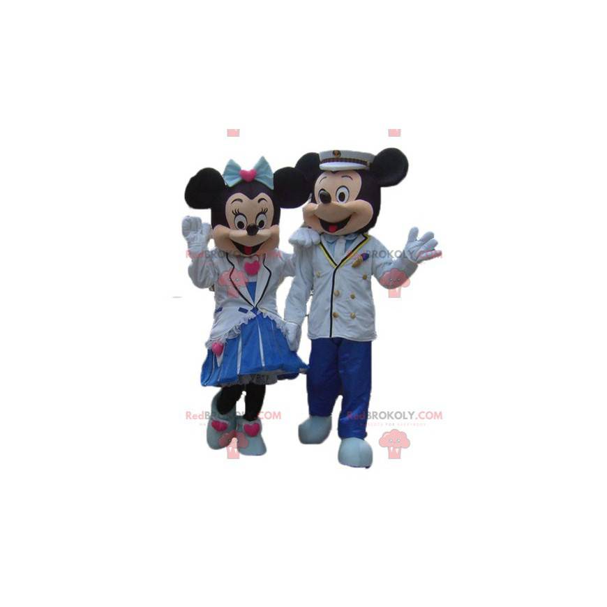 2 schattige goed geklede mascottes van Minnie en Mickey Mouse -