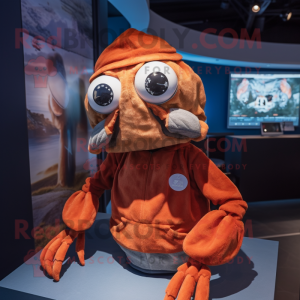 Rust Crab mascot costume character dressed with a Sweatshirt and Caps