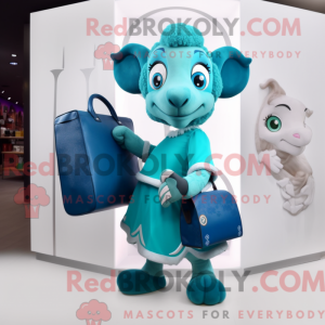 Maskotkarakter af en cyan...