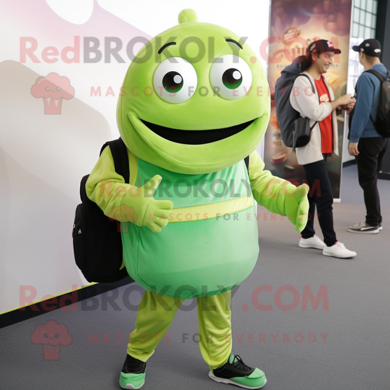 Lime Green Falafel mascot costume character dressed with a Turtleneck and Backpacks Lime Green Falafel mascot costume character dressed with a Turtleneck and Backpacks