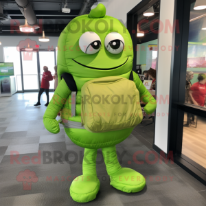Lime Green Falafel mascot costume character dressed with a Turtleneck and Backpacks