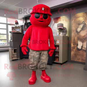 Red American Soldier mascot costume character dressed with a T-Shirt and Shoe clips