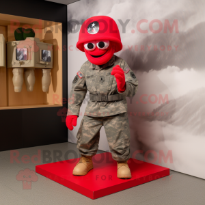 Red American Soldier mascot costume character dressed with a T-Shirt and Shoe clips