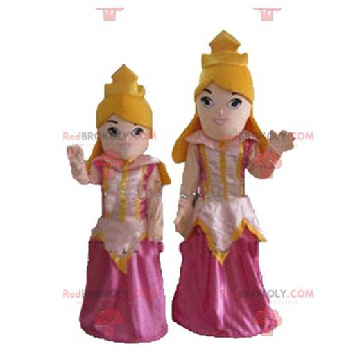 2 mascots of blond princesses in pink dresses - Redbrokoly.com