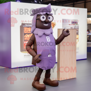 Lavender Chocolate Bar mascot costume character dressed with a Leggings and Reading glasses