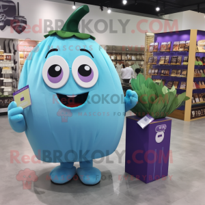 Sky Blue Eggplant mascot costume character dressed with a V-Neck Tee and Wallets