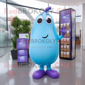 Sky Blue Eggplant mascot costume character dressed with a V-Neck Tee and Wallets