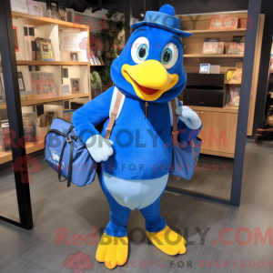 Maskot-karakter av en blå...
