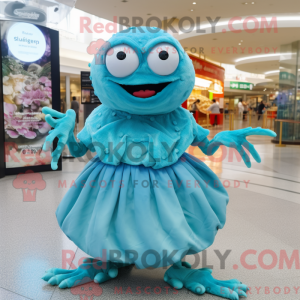 Maskotkarakter av en cyan...