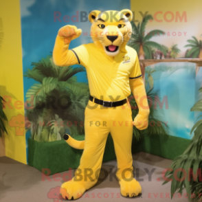 Fantasia de mascote de uma Pantera Amarela com bermuda e abotoaduras - Pantera Mascotes - REBROKO_430563 - RedBrokoly.com