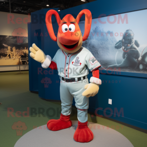 Silver Lobster Bisque mascot costume character dressed with a Baseball Tee and Cufflinks