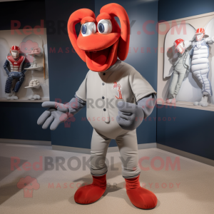 Silver Lobster Bisque mascot costume character dressed with a Baseball Tee and Cufflinks