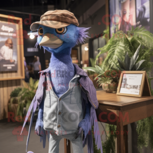 Lavender Archeopteryx mascot costume character dressed with a Denim Shirt and Wraps