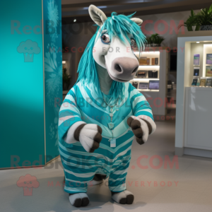 Teal Quagga mascot costume character dressed with a Wrap Dress and Headbands