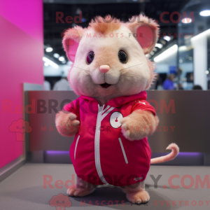 Maskotfigur av en rosa...
