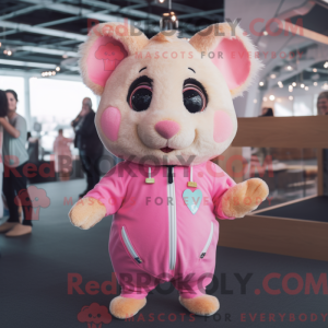 Maskotfigur av en rosa...