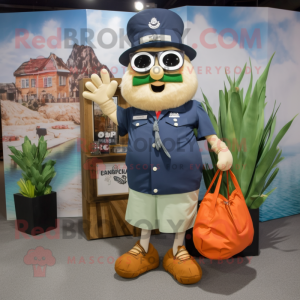 Navy Onion mascot costume character dressed with a Cargo Shorts and Tote bags