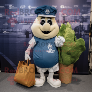 Navy Onion mascot costume character dressed with a Cargo Shorts and Tote bags