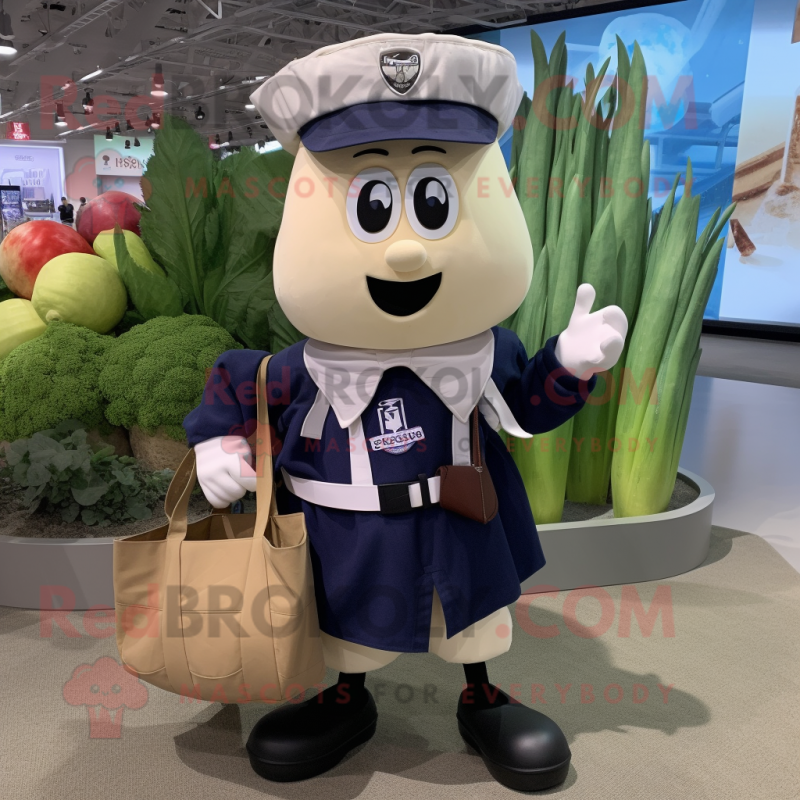 Navy Onion mascot costume character dressed with a Cargo Shorts and Tote bags