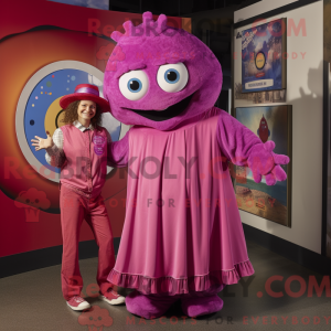 Maskotfigur af en Magenta...