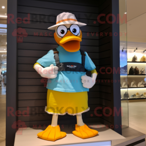 nan Duck mascot costume character dressed with a Board Shorts and Bracelet watches