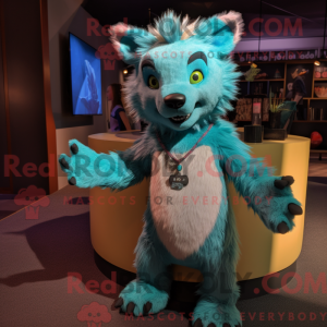 Maskot karakter af en cyan...