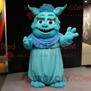 Maskotkarakter af en Cyan...