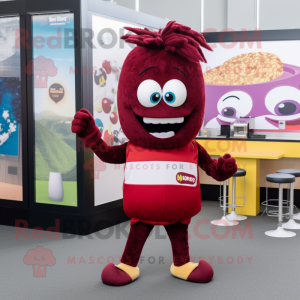 Maroon Burgers mascot costume character dressed with a Leggings and Gloves