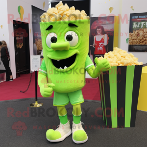 Lime Green Pop Corn mascot costume character dressed with a Running Shorts and Coin purses