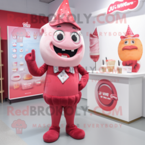 Red Ice Cream mascot costume character dressed with a V-Neck Tee and Hair clips