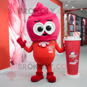 Red Ice Cream mascot costume character dressed with a V-Neck Tee and Hair clips