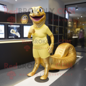 Gold Titanoboa mascot costume character dressed with a Shorts and Headbands